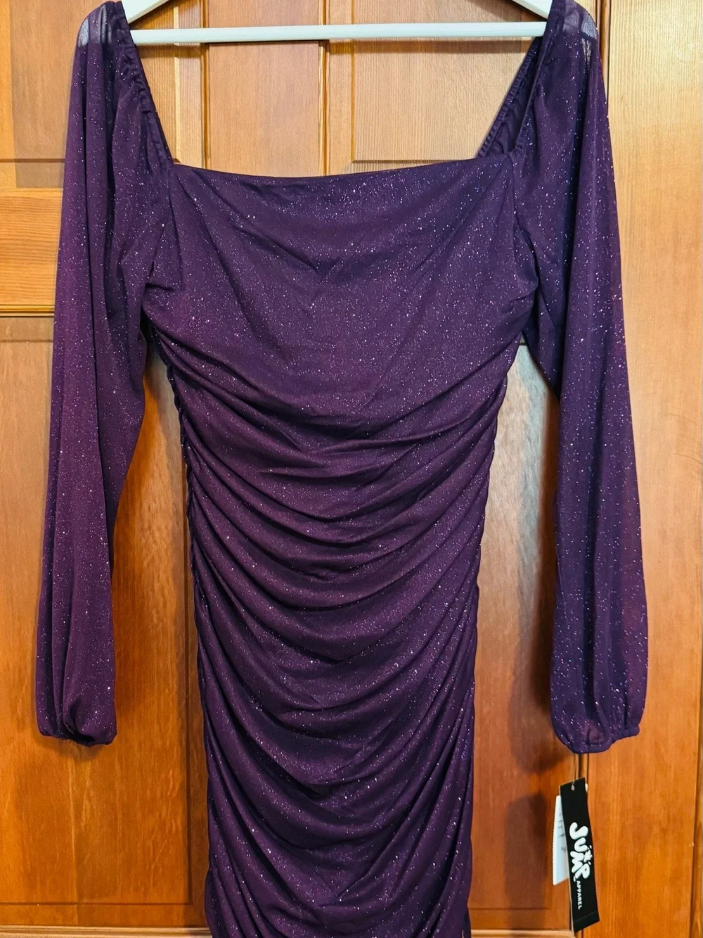 Jump Sparkle Ruched Long-Sleeve Purple Dress